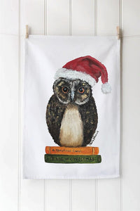 Wise Old Christmas Owl Tea Towel